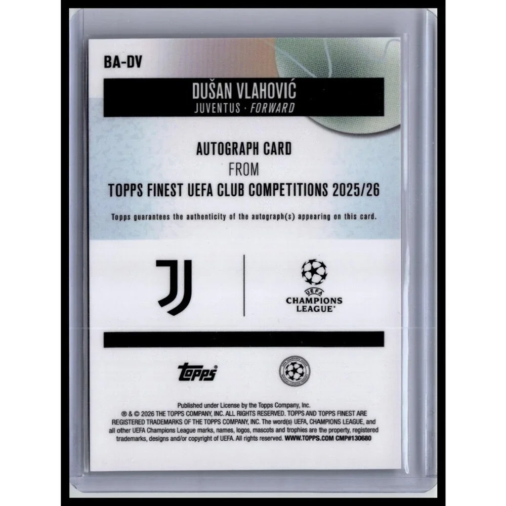 2025-26 Finest UEFA Dušan Vlahović #BA-DV Juventus Base Autographs Pink #/250
